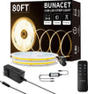 80FT/24m COB LED Strip Light (2 Rolls of 40ft) Warm White Dimmable 3000K High Lumen CRI 90+ with 24V6A Power Adapter RF Remote LED Lights for Bedroom Counter Under Cabinet Kitchen Projects